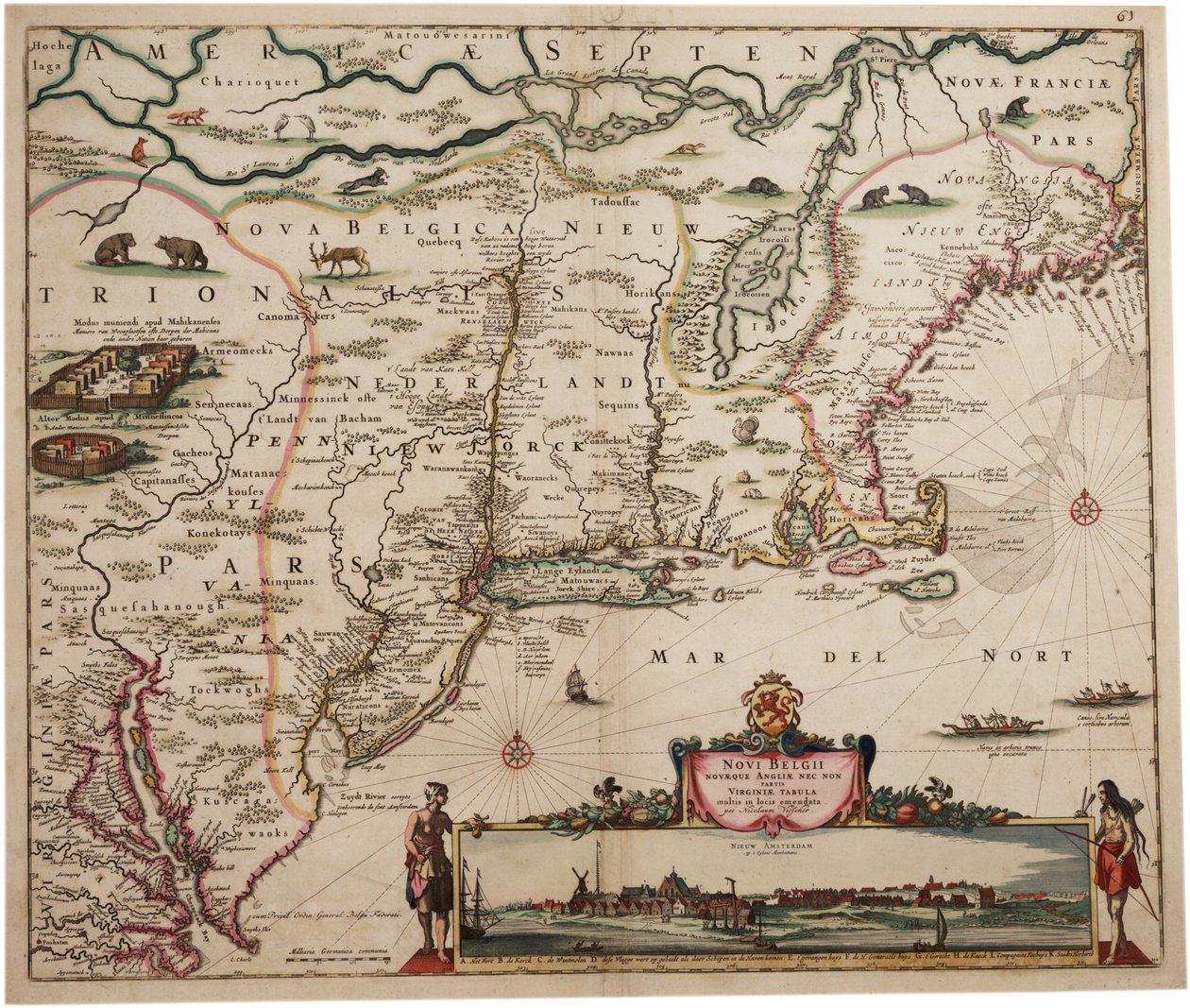 Novi Belgi Novaeque Angliae [New Netherland and New England], 1682 (kézzel színezett metszet) alkotó: Nicolaes the Younger Visscher