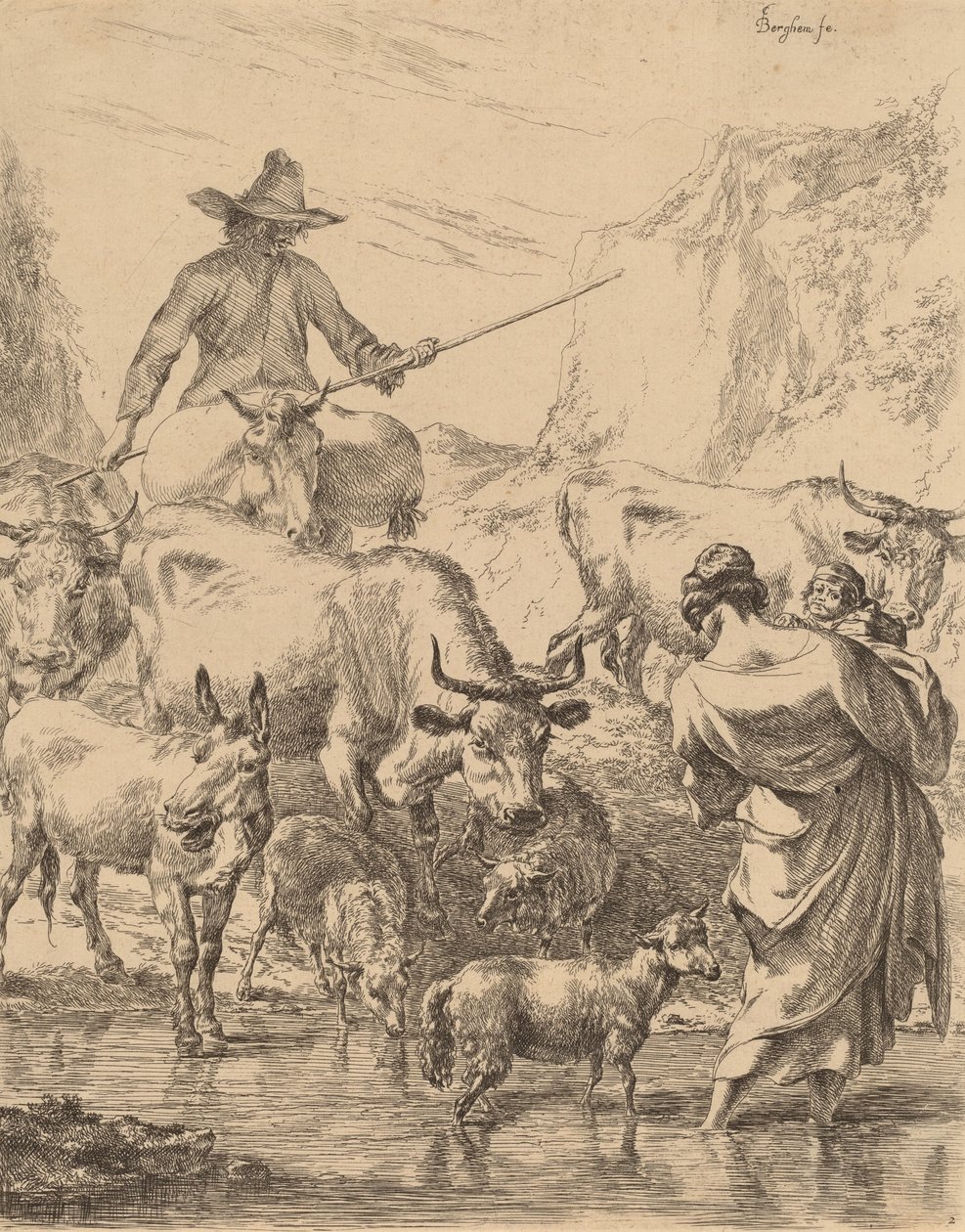 Csorda átkelés a patakon. alkotó: Nicolaes Berchem