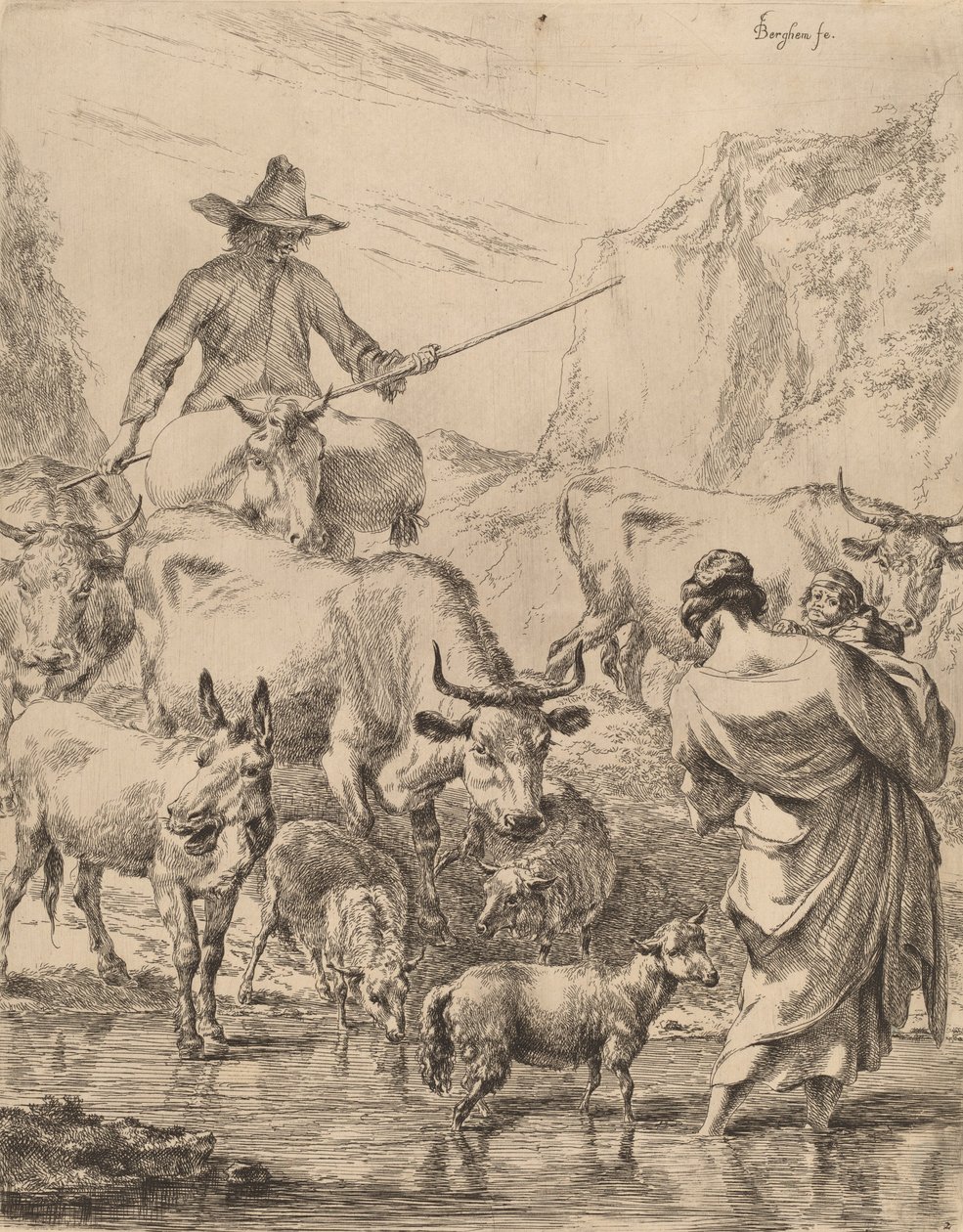 Csorda átkelés a patakon. alkotó: Nicolaes Berchem