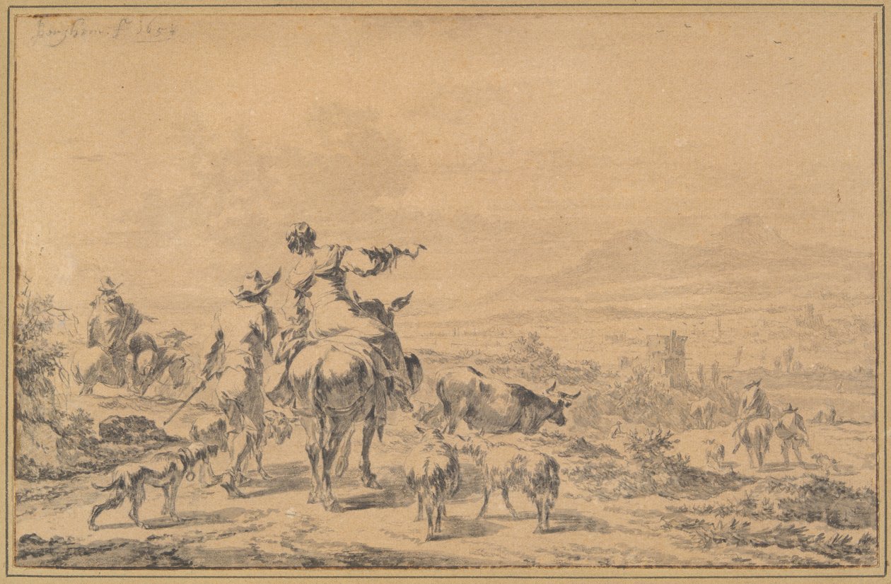 Pásztorok olasz tájon alkotó: Nicolaes Berchem