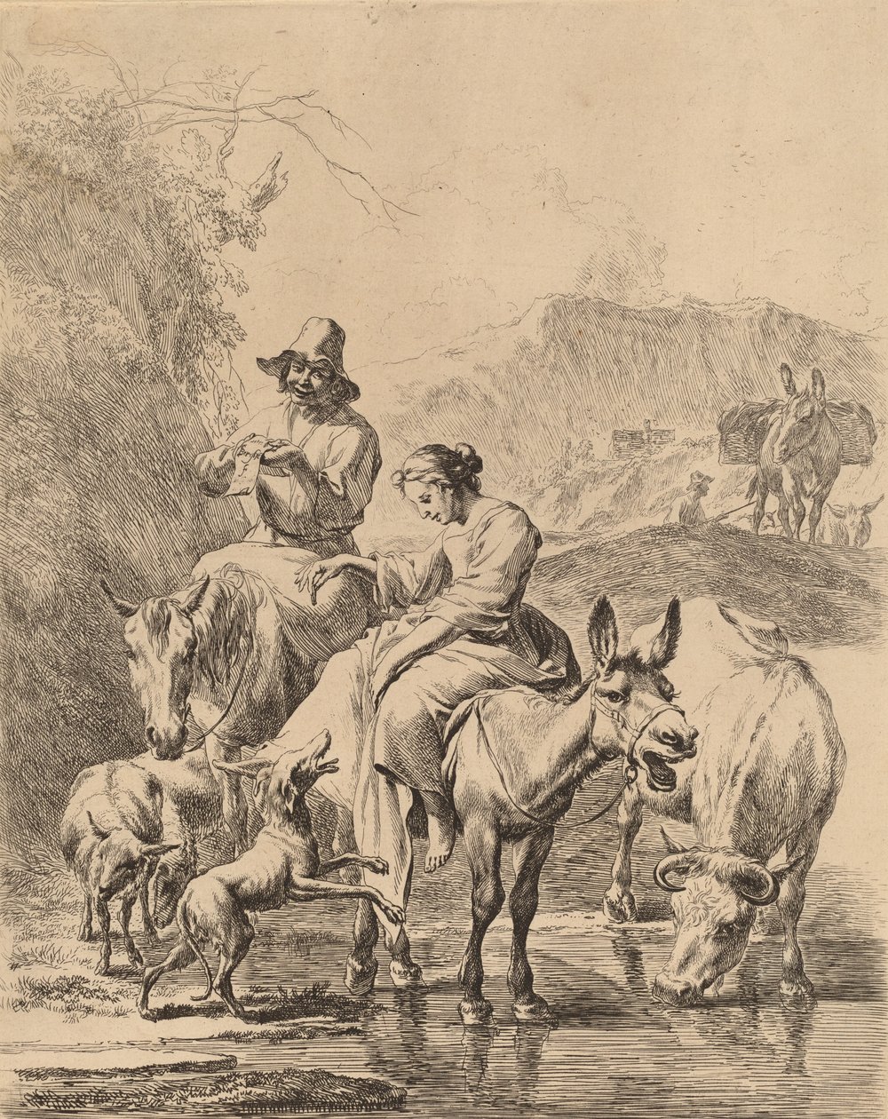 Pásztorlány szamáron. alkotó: Nicolaes Berchem