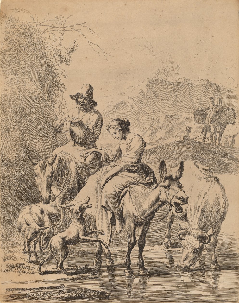 Pásztorlány szamáron, 1655. alkotó: Nicolaes Berchem