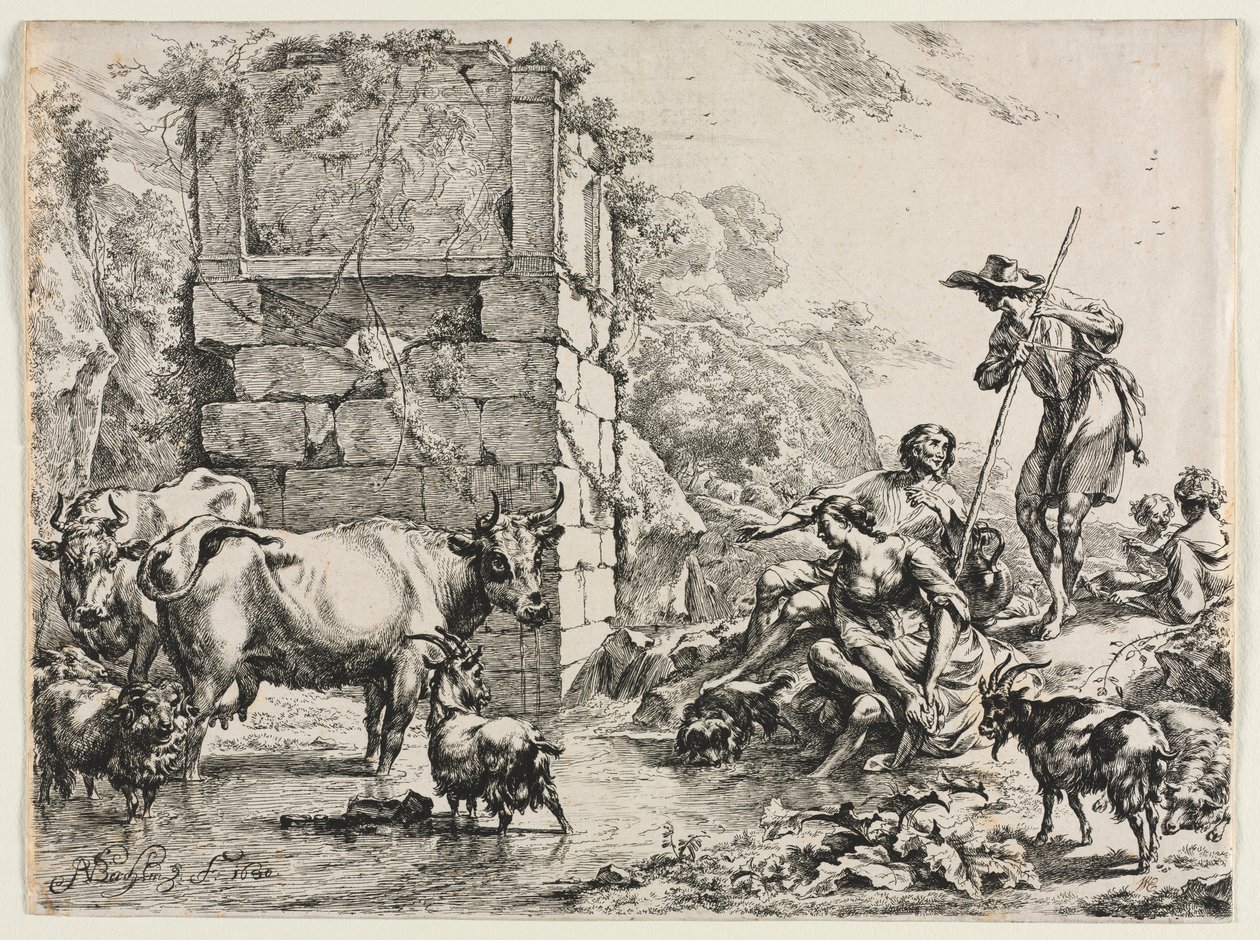A tehén iszik alkotó: Nicolaes Berchem
