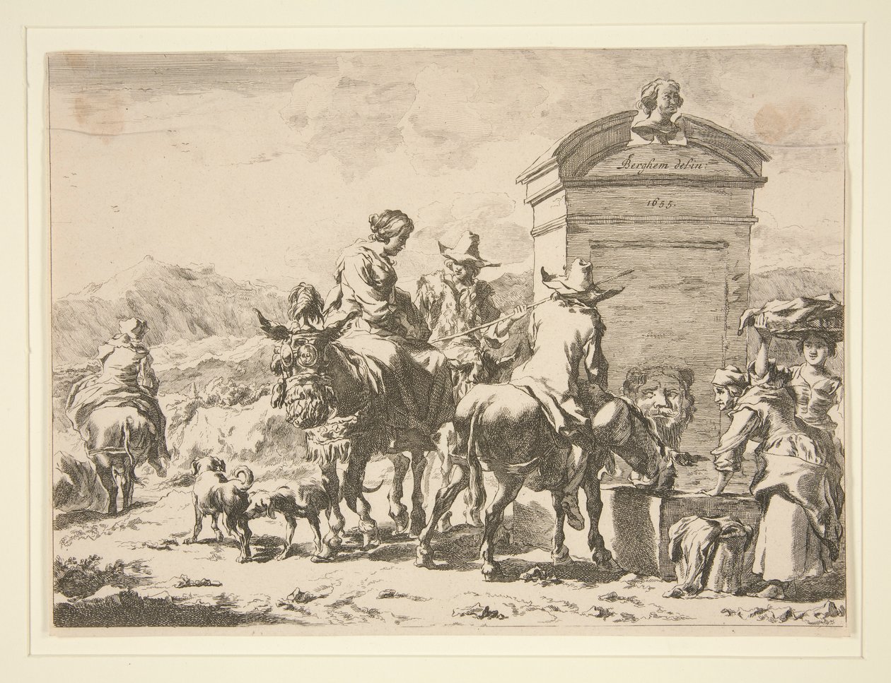 Untitled – Műfaji jelenet emberekkel szamáron és sírkővel alkotó: Nicolaes Berchem