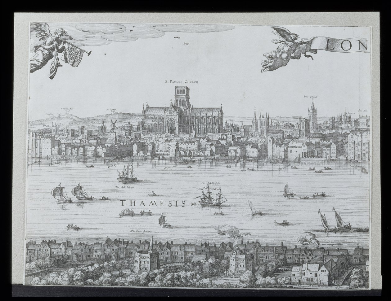 Panoráma Londonról és a Temzéről, második rész a Szent Pál-székesegyház és a Globe Színház bemutatásával, c. 1600 (lásd még: 64730-32) (a részleteket lásd: 92085) alkotó: Nicolaes Jansz Visscher