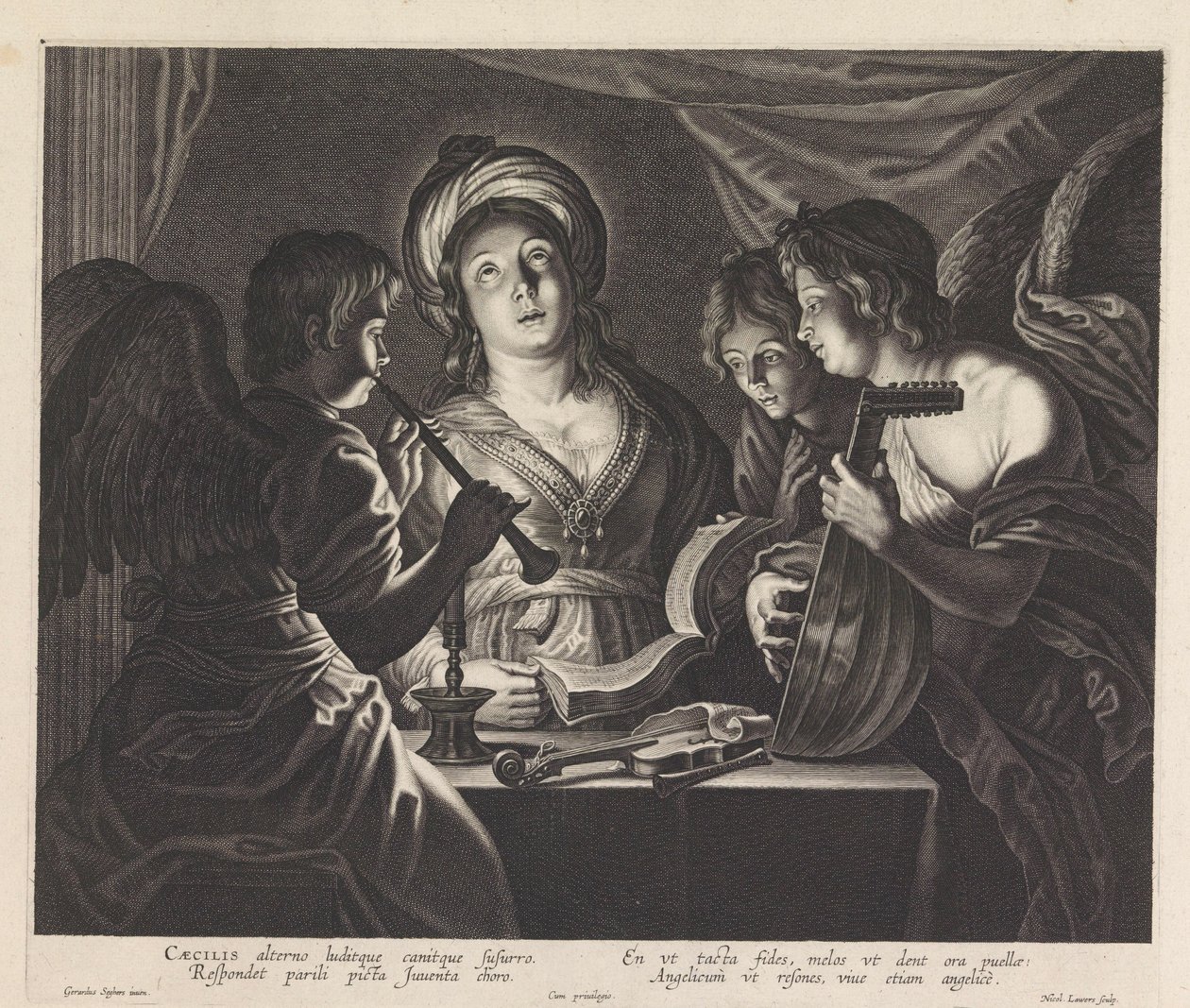 H. Cecilia három muzsikáló angyallal alkotó: Nicolaes Lauwers