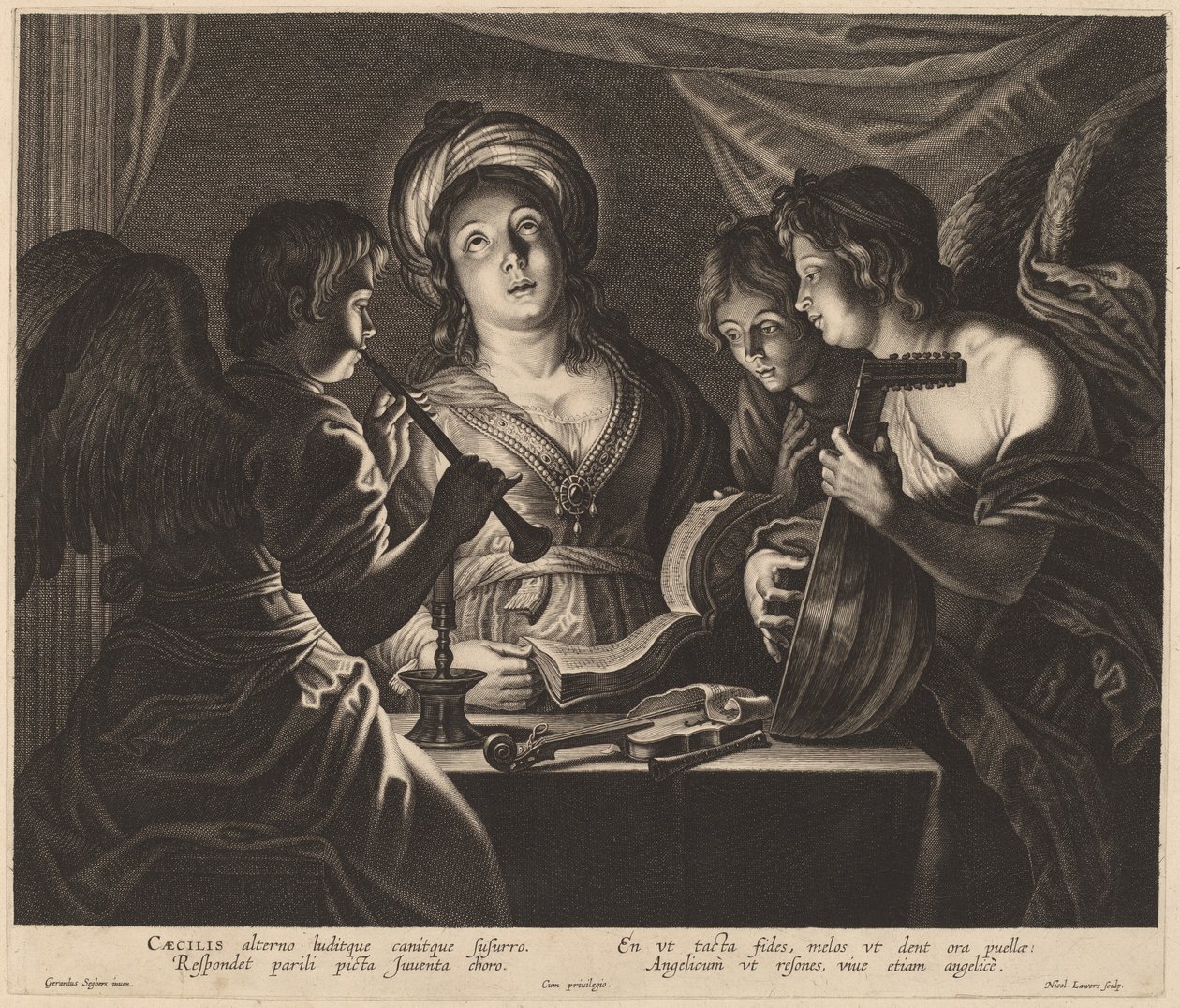Szent Cecília Mennyei zenészek kíséretében alkotó: Nicolaes Lauwers after Gerard Seghers