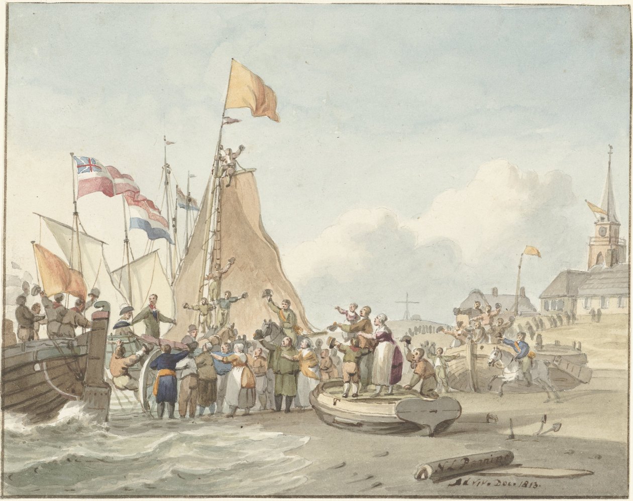 Willem Frederik herceg érkezése Scheveningenbe, 1813. november 30 alkotó: Nicolaes Lodewick Penning (signed by artist)