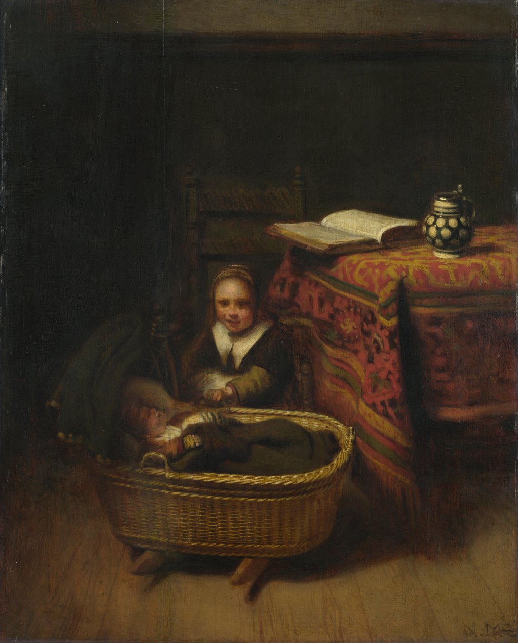 Bölcsőt ringató kislány c. 1655 alkotó: Nicolaes Maes