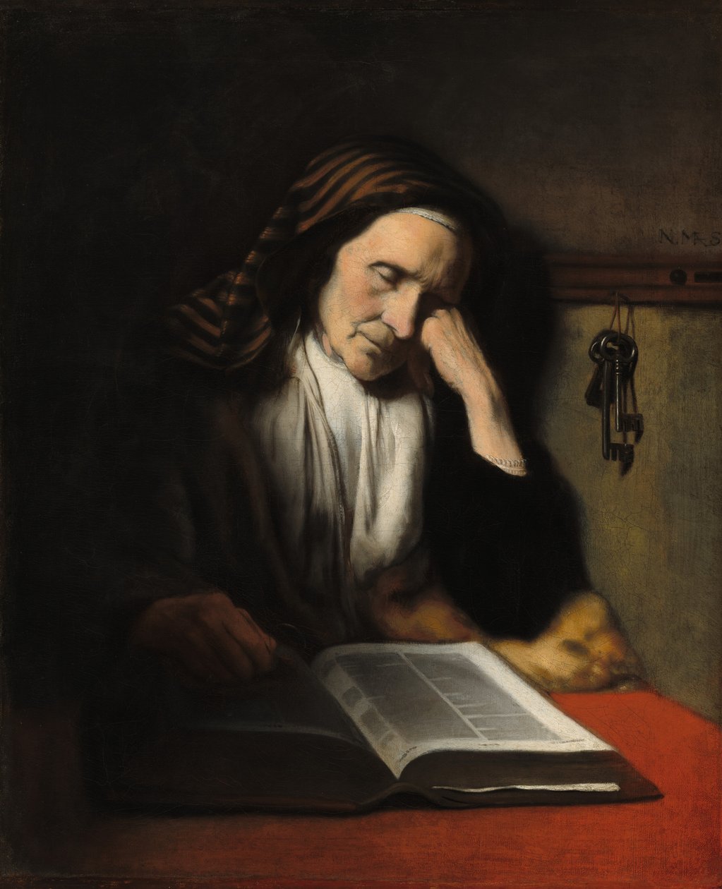 Egy könyv fölött szunyókáló öregasszony c. 1655. alkotó: Nicolaes Maes