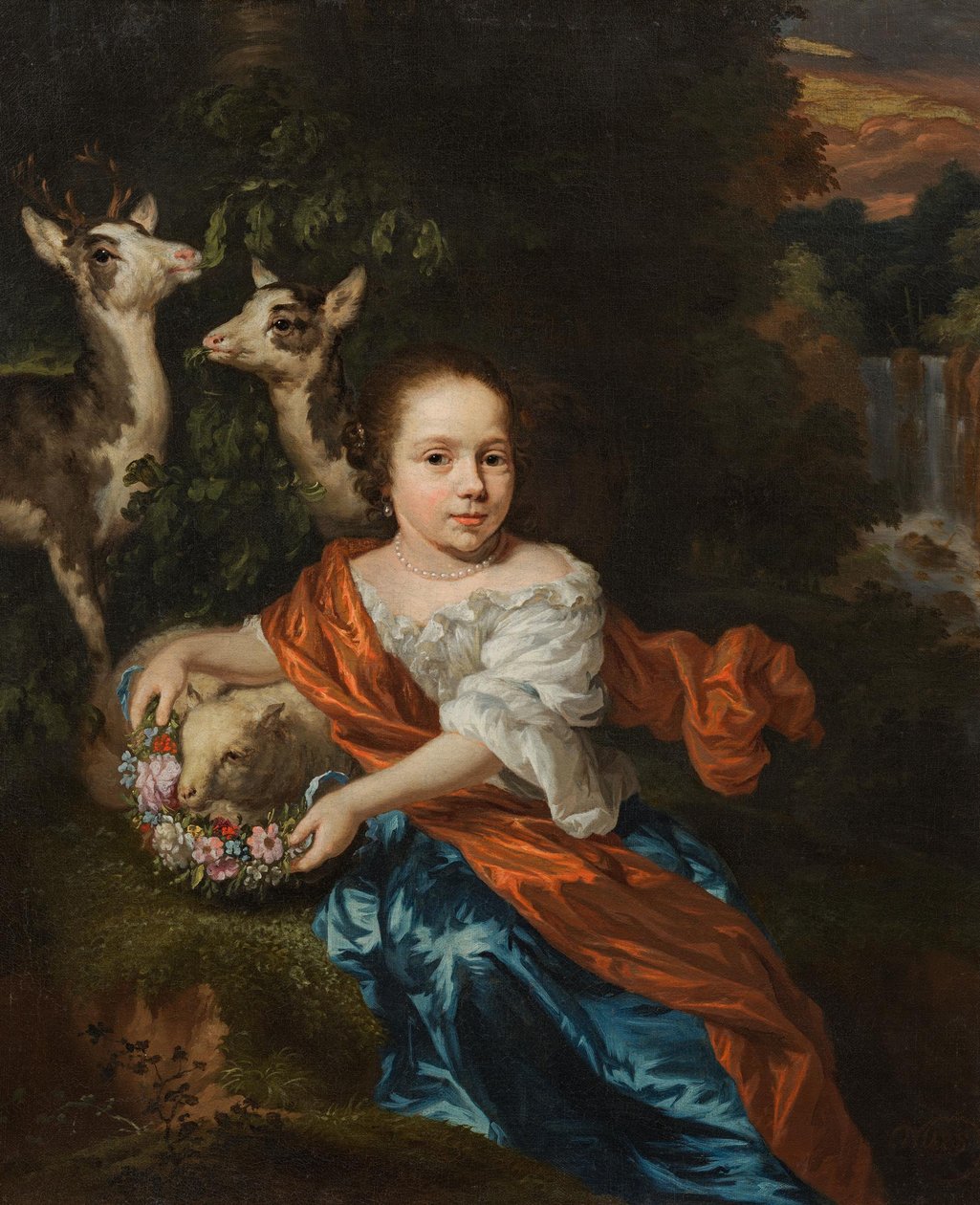 Holland: Lány báránnyal és szarvassal Lány báránnyal és szarvassal alkotó: Nicolaes Maes