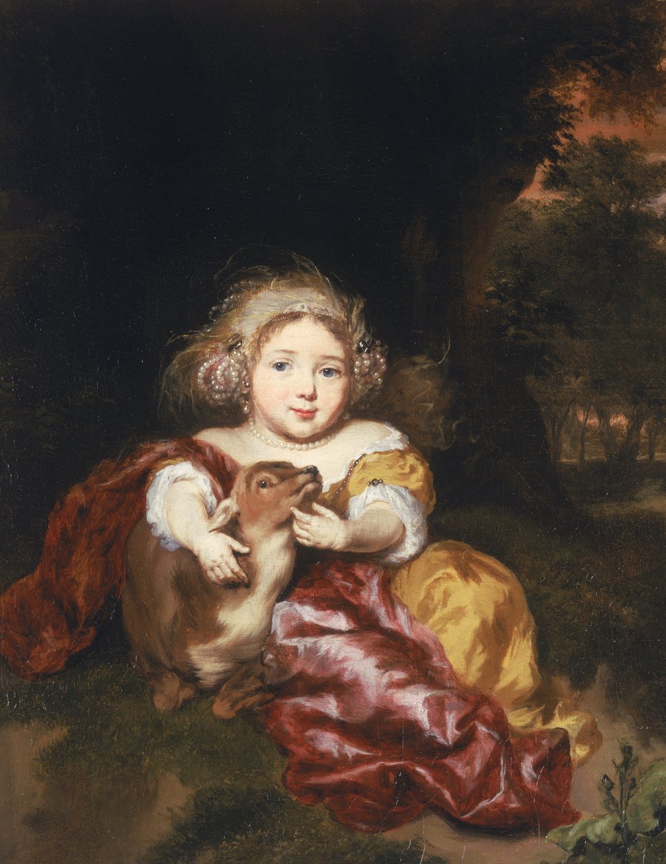Lány simogató egy őz alkotó: Nicolaes Maes