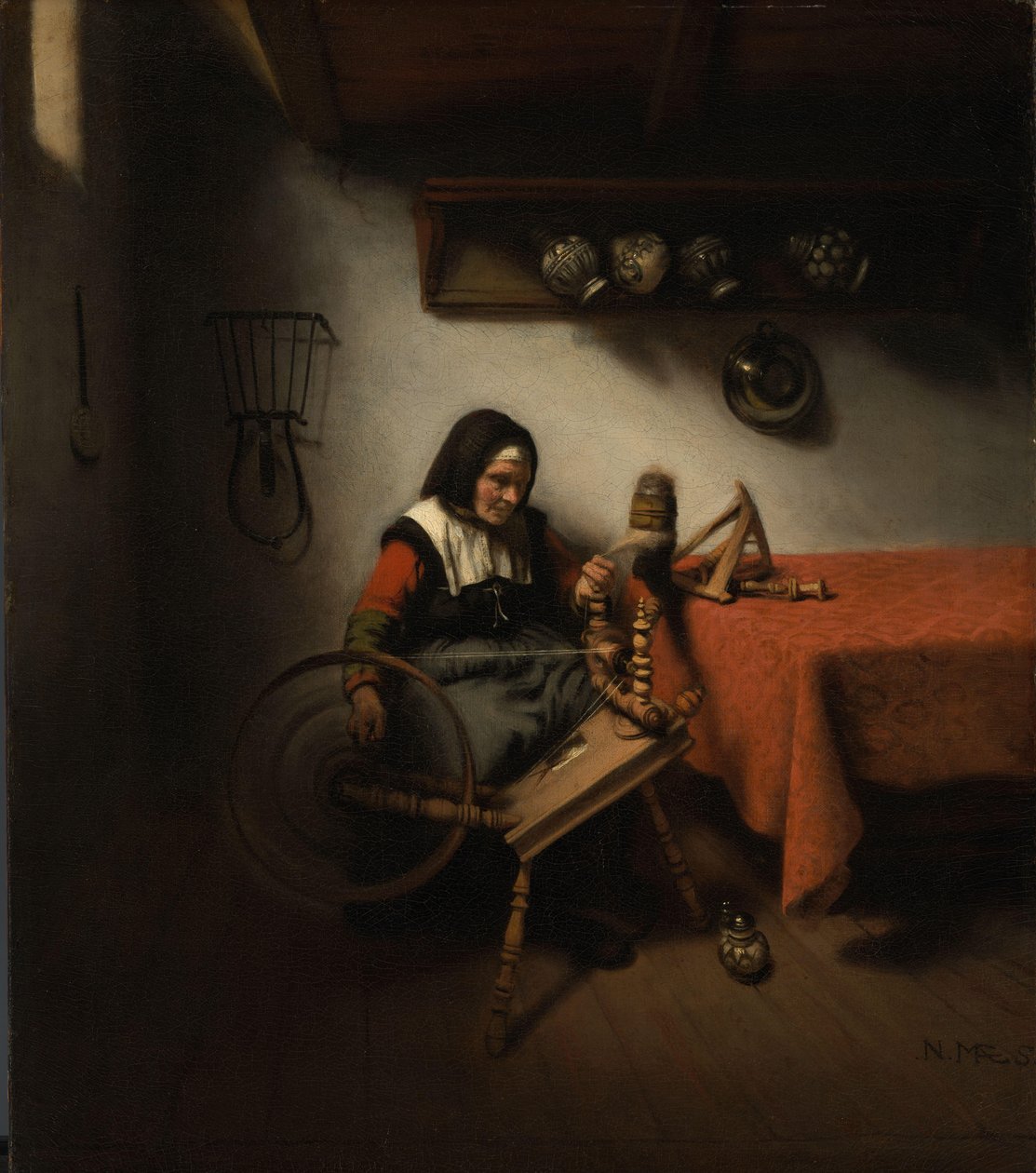 Öregasszony fonó alkotó: Nicolaes Maes