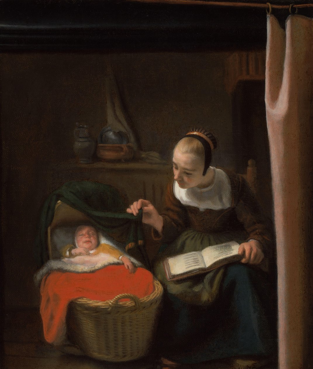 Fiatal nő a bölcsőben alkotó: Nicolaes Maes
