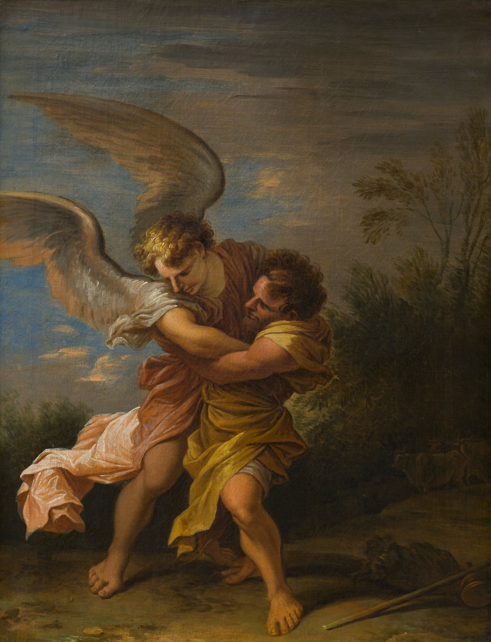 Jacob birkózik az angyallal, 1640-83 körül (olaj, vászon) alkotó: Nicolaes Pietersz (attr.to) Berchem