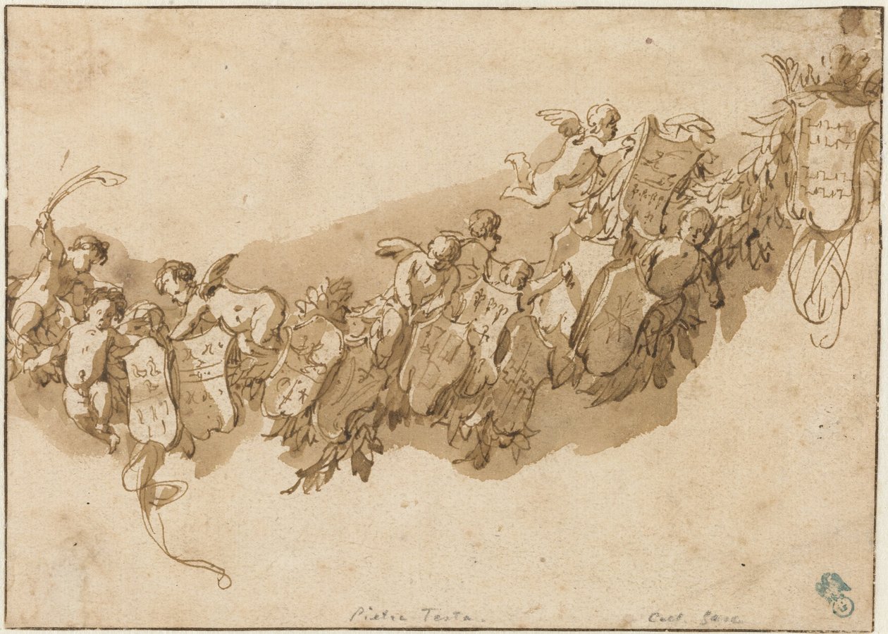 Heraldikai füzér angyalokkal körülvéve alkotó: Nicolaes Pietersz Berchem (possibly)