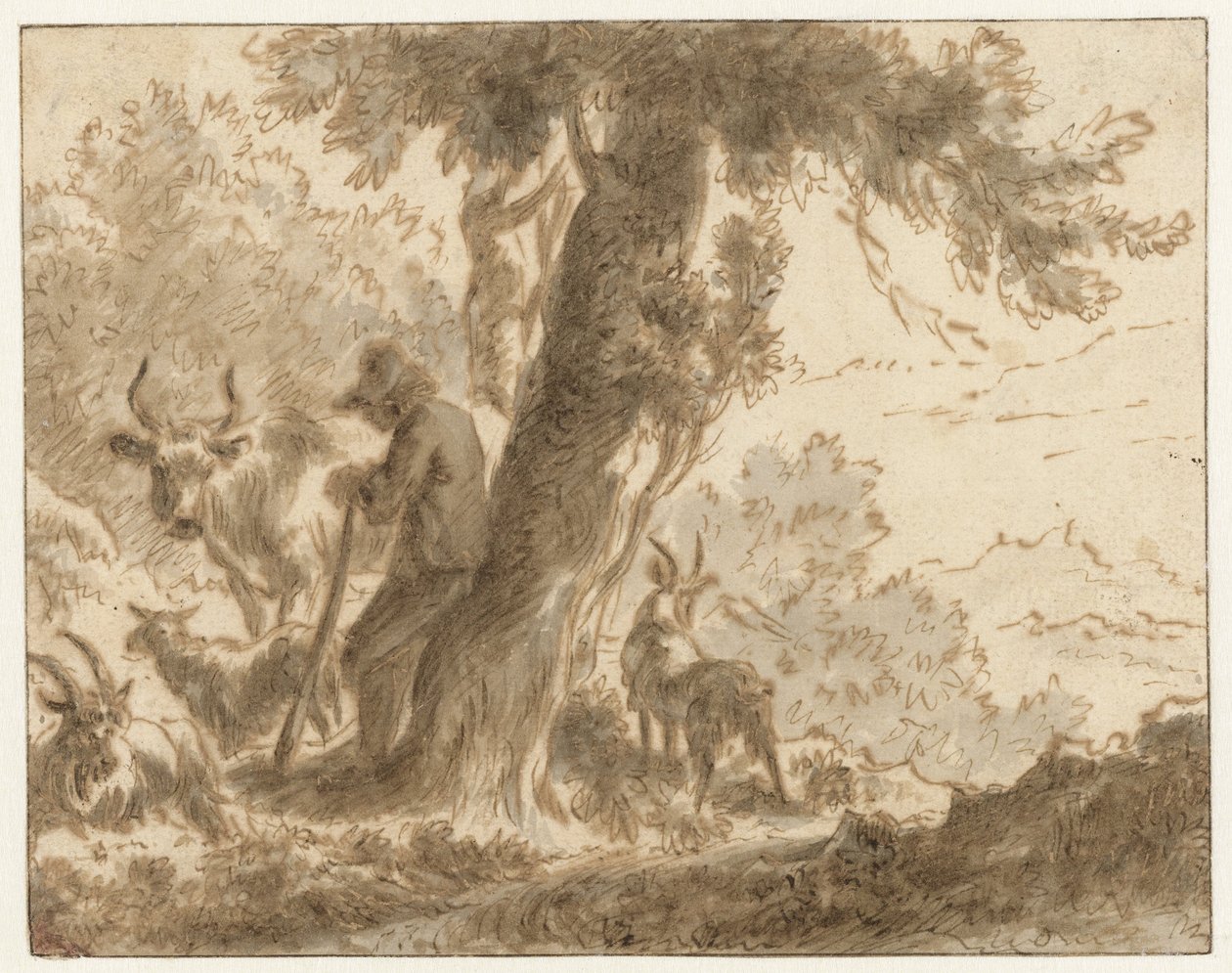 Pásztor és jószágai egy fa mellett alkotó: Nicolaes Pietersz Berchem (possibly)