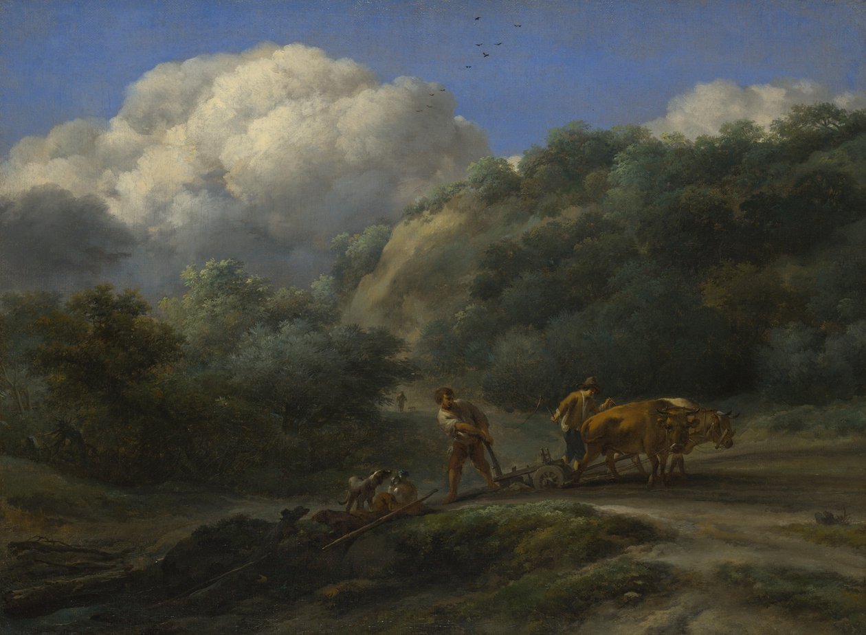 Egy férfi és egy fiatal ökrökkel szántó, c. 1650 alkotó: Nicolaes Pietersz. Berchem