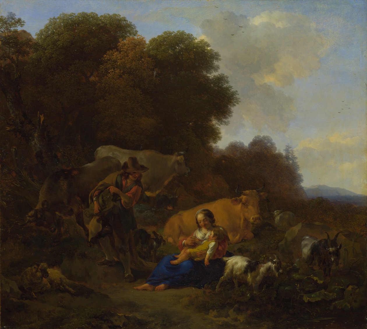 Egy Hurdy-Gurdyt játszó paraszt egy nőnek és gyermeknek, 1658 alkotó: Nicolaes Pietersz. Berchem