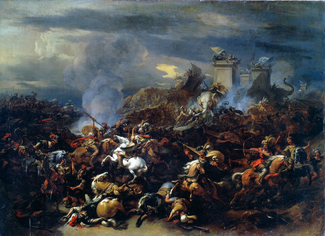 Csata Sándor és Porus között, ie 326-ban, a 17. század közepe és vége alkotó: Nicolaes Pietersz. Berchem