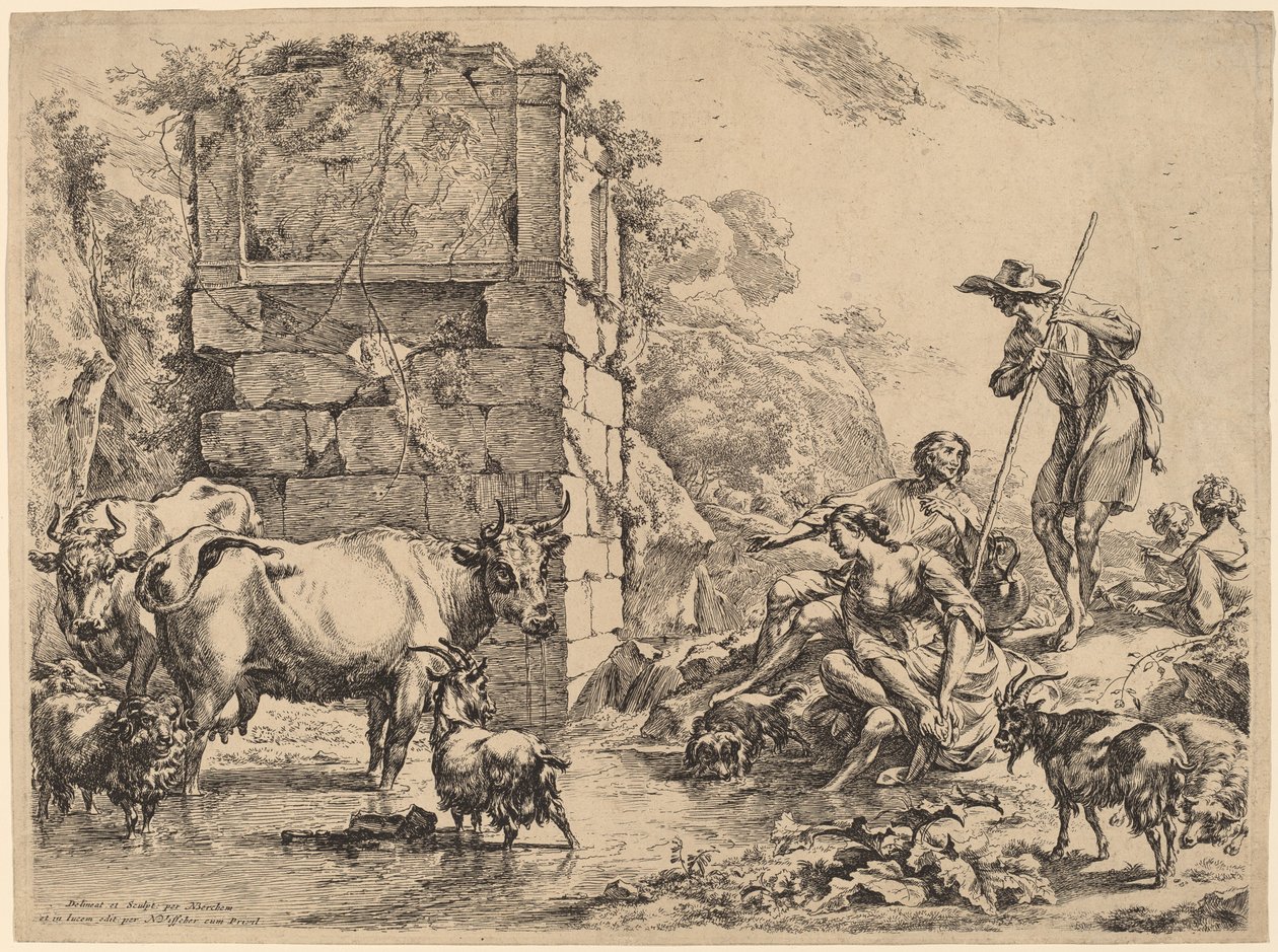 Tehén ivás alkotó: Nicolaes Pietersz Berchem