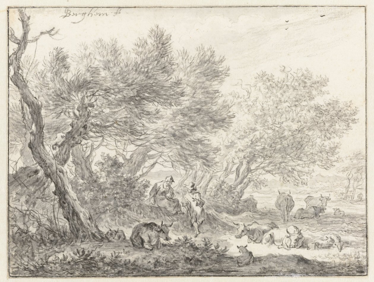 Pásztorok és szarvasmarhák egy facsoport közelében alkotó: Nicolaes Pietersz Berchem