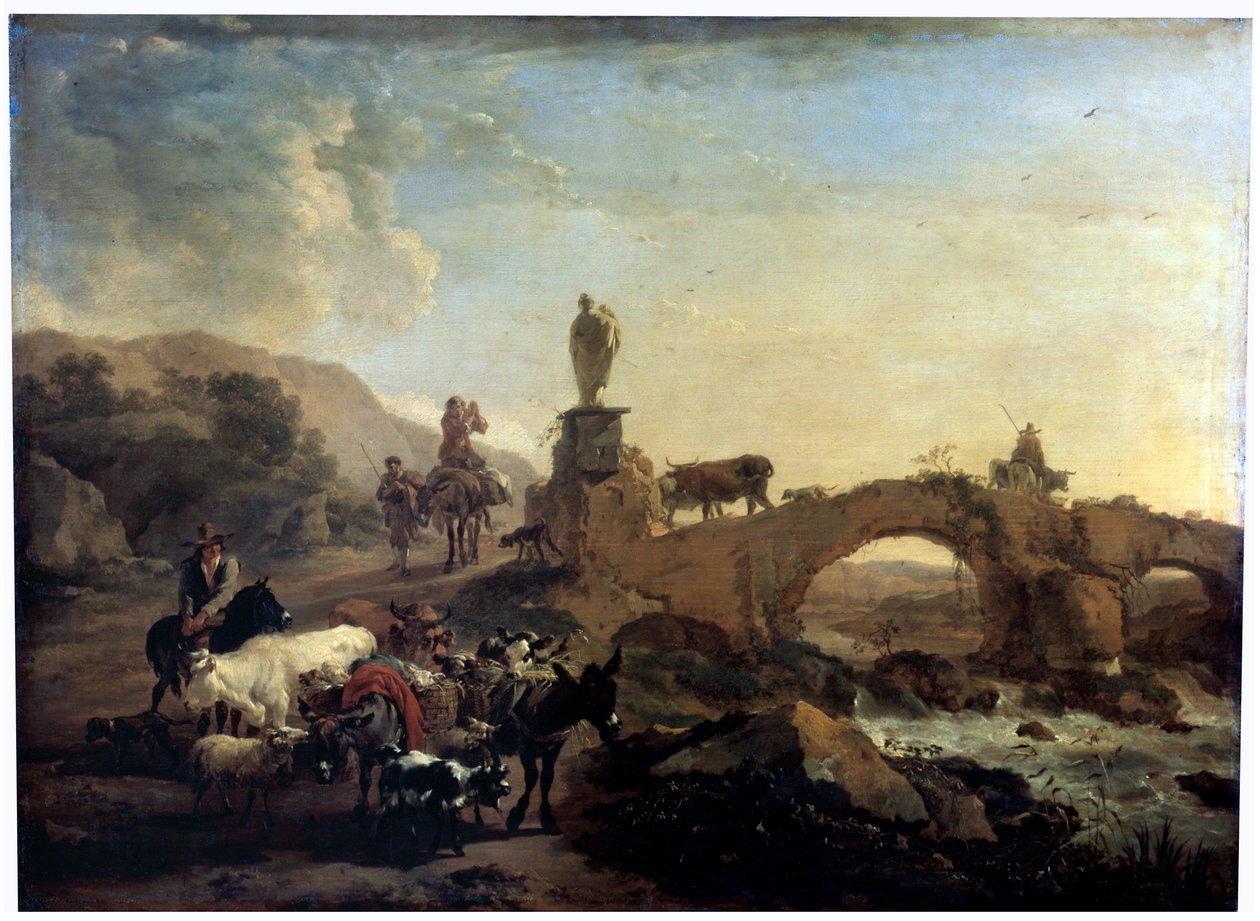 Olasz táj kis híddal, 1656 alkotó: Nicolaes Pietersz. Berchem