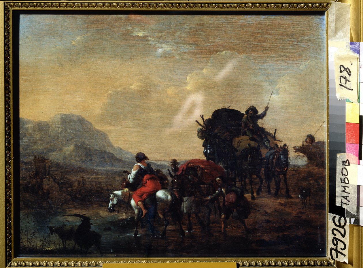 "La caravane" (A konvoj) Peinture de Nicolaes Claes Pietersz Berchem (ou Berchen, Berighem, Berrighem, Berrigham) (1620-1683) 1655 Regionális Művészeti Galéria, Tambov, Oroszország alkotó: Nicolaes Pietersz. Berchem