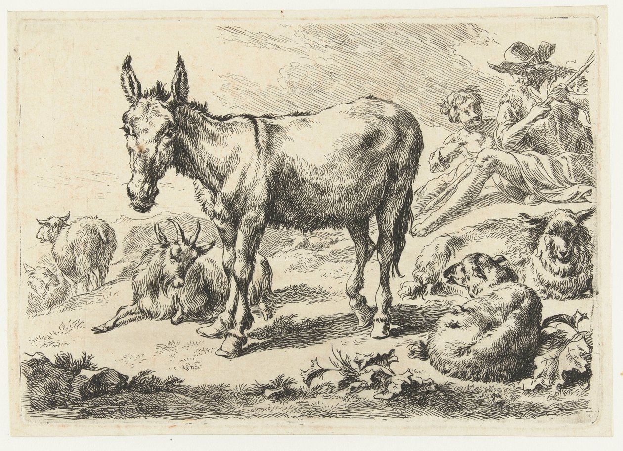 Táj szamár, juh, kecske és pásztorok Állatok (sorozat címe) alkotó: Nicolaes Pietersz Berchem