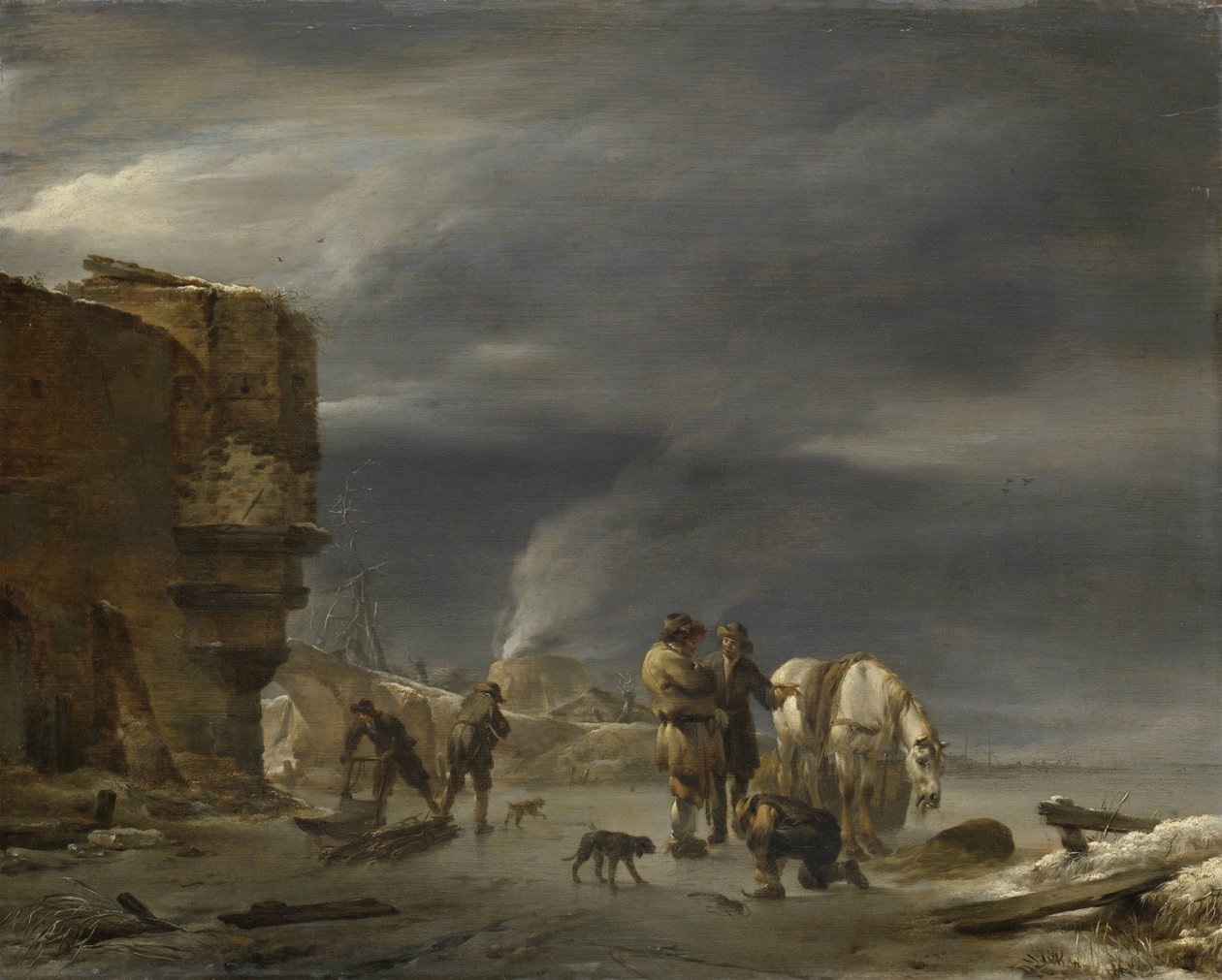 A jégen egy város közelében alkotó: Nicolaes Pietersz Berchem