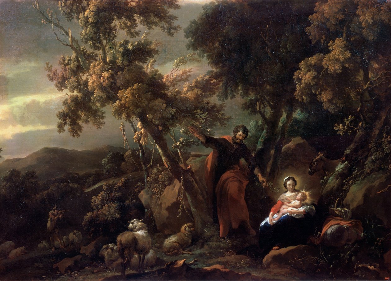 Pihenjen az egyiptomi repülésben, 17. század. alkotó: Nicolaes Pietersz. Berchem