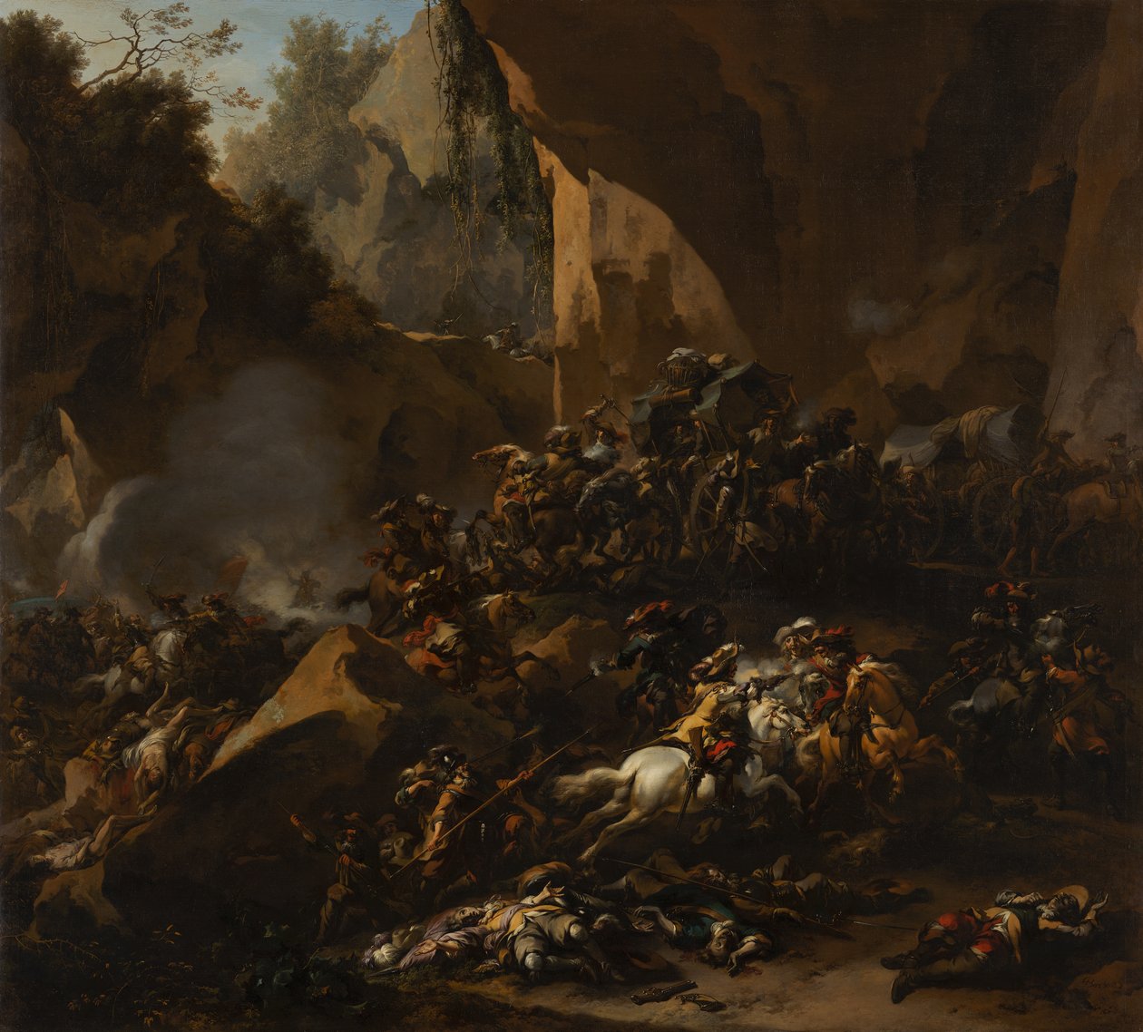 Utazók, akiket a brigandok csaptak le alkotó: Nicolaes Pietersz Berchem