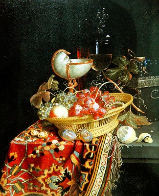 Gyümölcscsendélet kosárban és Nautilus csésze alkotó: Nicolaes Van Gelder