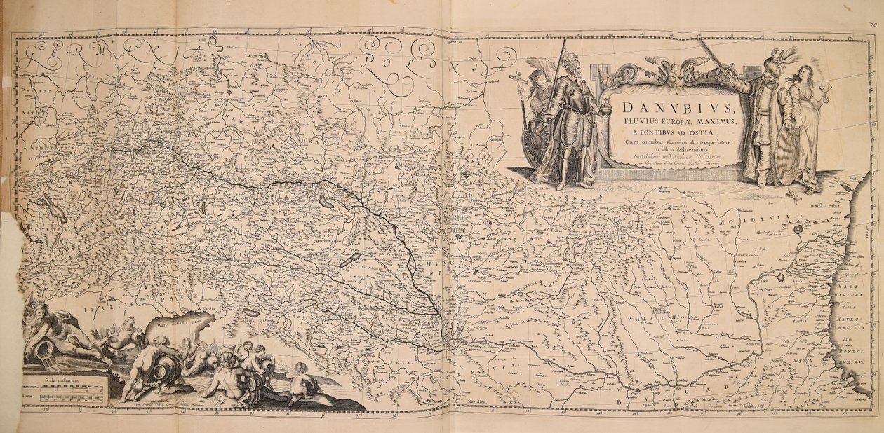 Danubius fluuius Europae maximus a fontibus ad ostia cum omnibus flumnibus ab utroque latere in illum defluentibus alkotó: Nicolaes Visscher