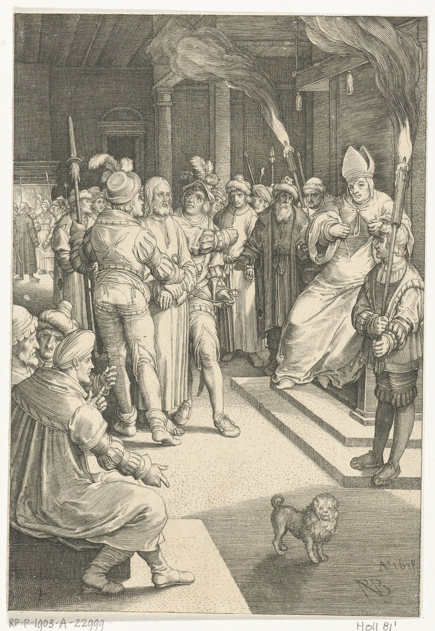 Krisztus Kajafás előtt A szenvedély (sorozat címe) alkotó: Nicolaes de Bruyn