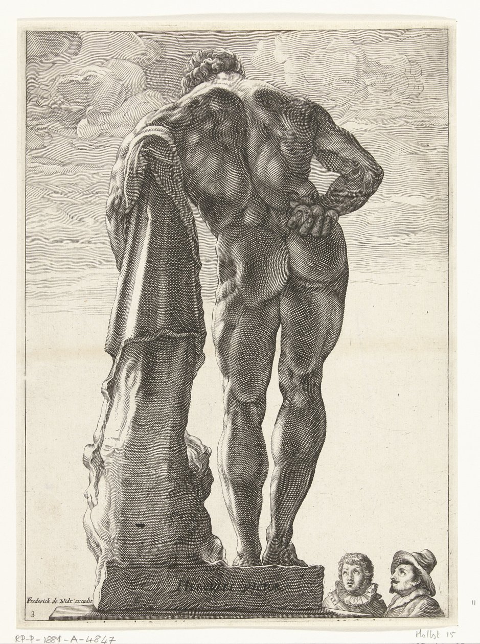 Herkules Farnese Hercules Victor (cím a tárgyon) Három antik szobor Rómában Goltzius után (sorozat címe) alkotó: Nicolaes de Bruyn