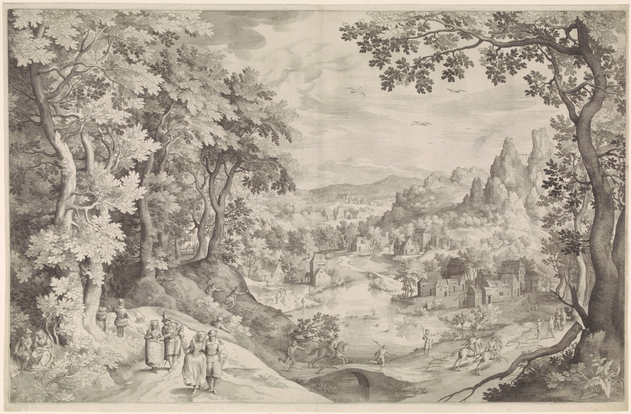 Táj szarvasvadászattal alkotó: Nicolaes de Bruyn