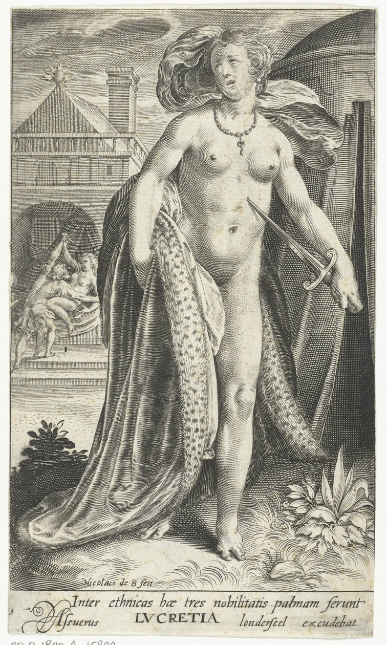 Lucretia met dolk tegen haar borst Az etnikai csoportok közül ez a három viseli a nemesi pálmát, Lucretiát (cím a tárgyon) alkotó: Nicolaes de Bruyn