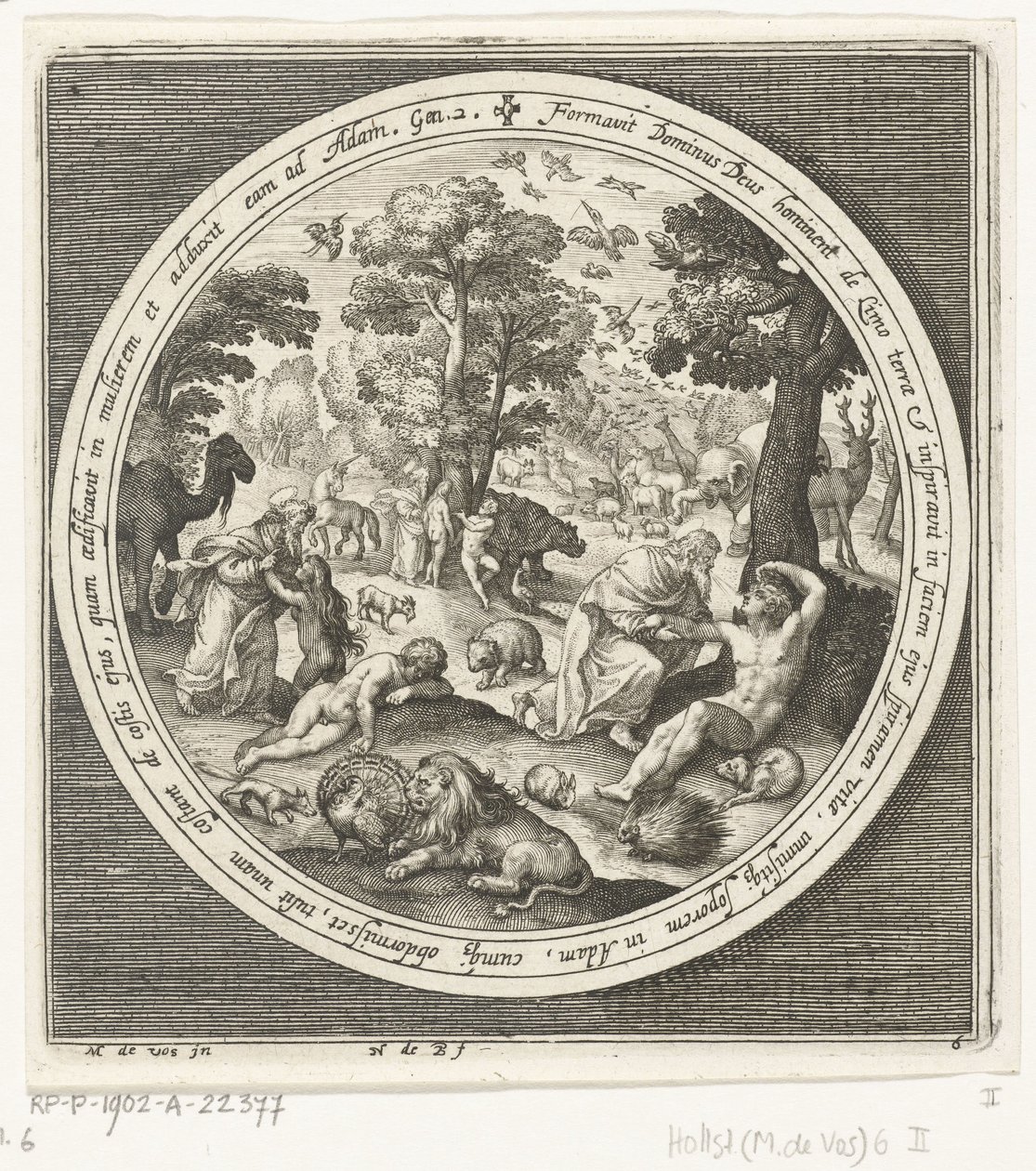 Zesde dag van schepping: God schept de dieren en Adam en Eva Van schepping tot verdrijving uit paradijs (series title)   1369735   hu       hungarian Successfully Translated  Original: India-rubber plant, Ficus elastica. Chromolithograph from an illustrati alkotó: Nicolaes de Bruyn