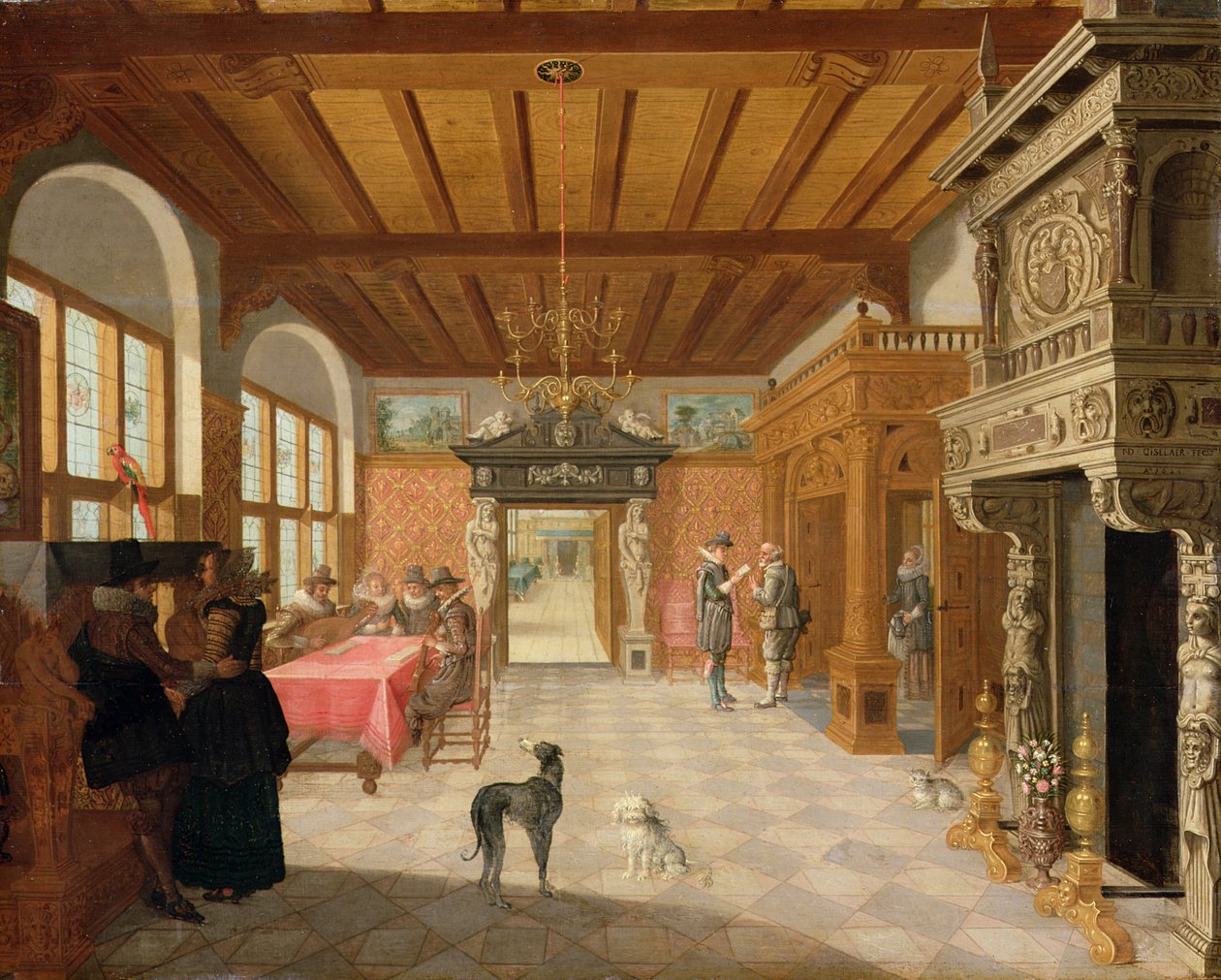 Egy terem belseje figurákkal, 1621 alkotó: Nicolaes de Gyselaer