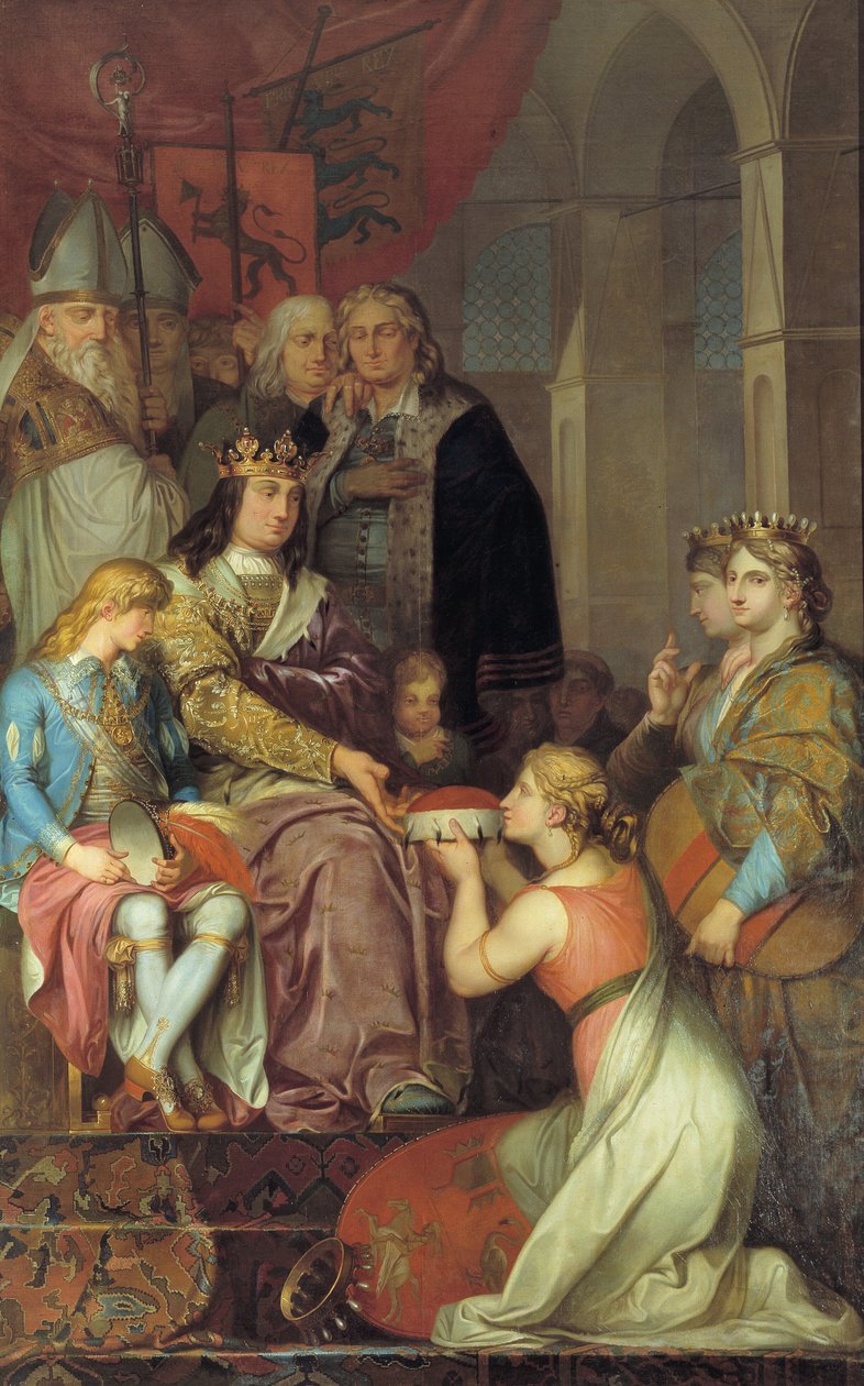 I. keresztény Holsteint hercegséggé nyilvánítva 1474-ben. Christiansborg kastélyára festve alkotó: Nicolai Abildgaard