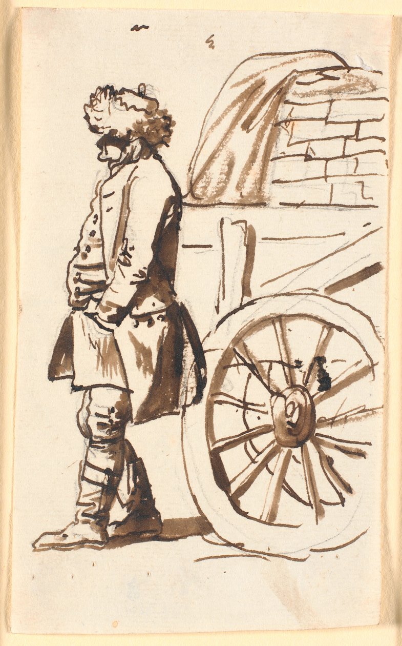 Egy floppy kalapos farmer, egy jármű mellett áll alkotó: Nicolai Abildgaard