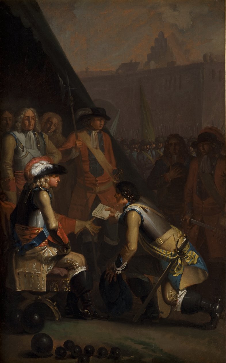 Magnus Stenbock 1714-ben átadja a tønningeni erődöt IV. Frederiknek alkotó: Nicolai Abildgaard