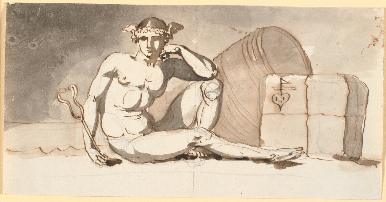 Mercury, árubálákban ülve. A kereskedelem allegóriája alkotó: Nicolai Abildgaard