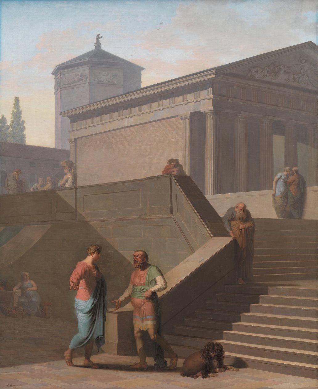 Pamphilius és szolgája, Davus. Terence Andriájától alkotó: Nicolai Abildgaard