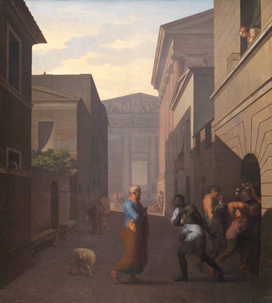 Simo és egykori rabszolgája, Sosia. Terence Andriától. alkotó: Nicolai Abildgaard