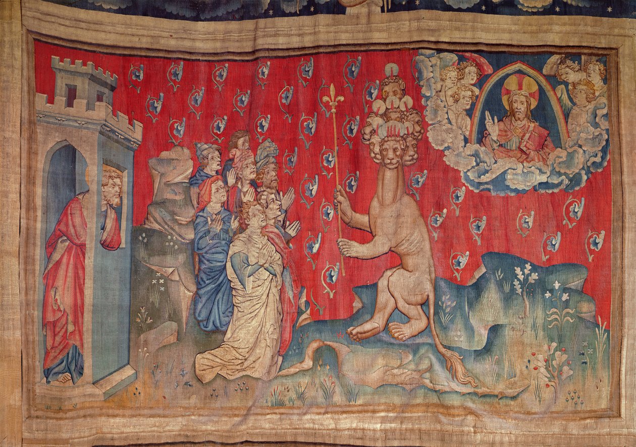 A fenevad imádása, a Haragok Apokalipszis kárpitjából, 1373-87 (szőttes) alkotó: Nicolas Bataille
