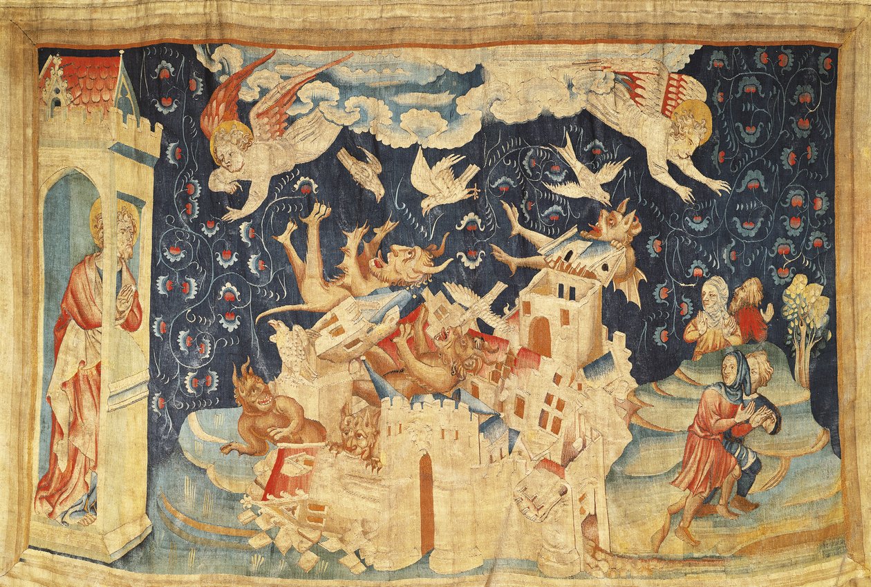 Démonok által megszállt Babilon, 66. sz. az "Angers-i apokalipszis"-ből, 1373-87 (faliszőnyeg) alkotó: Nicolas Bataille