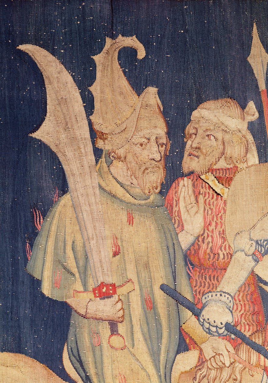 Részlet egy lovasról az oroszlánok miriádjaiból, az Angers apokalipszis kárpitjából, 1373-87 kárpit alkotó: Nicolas Bataille