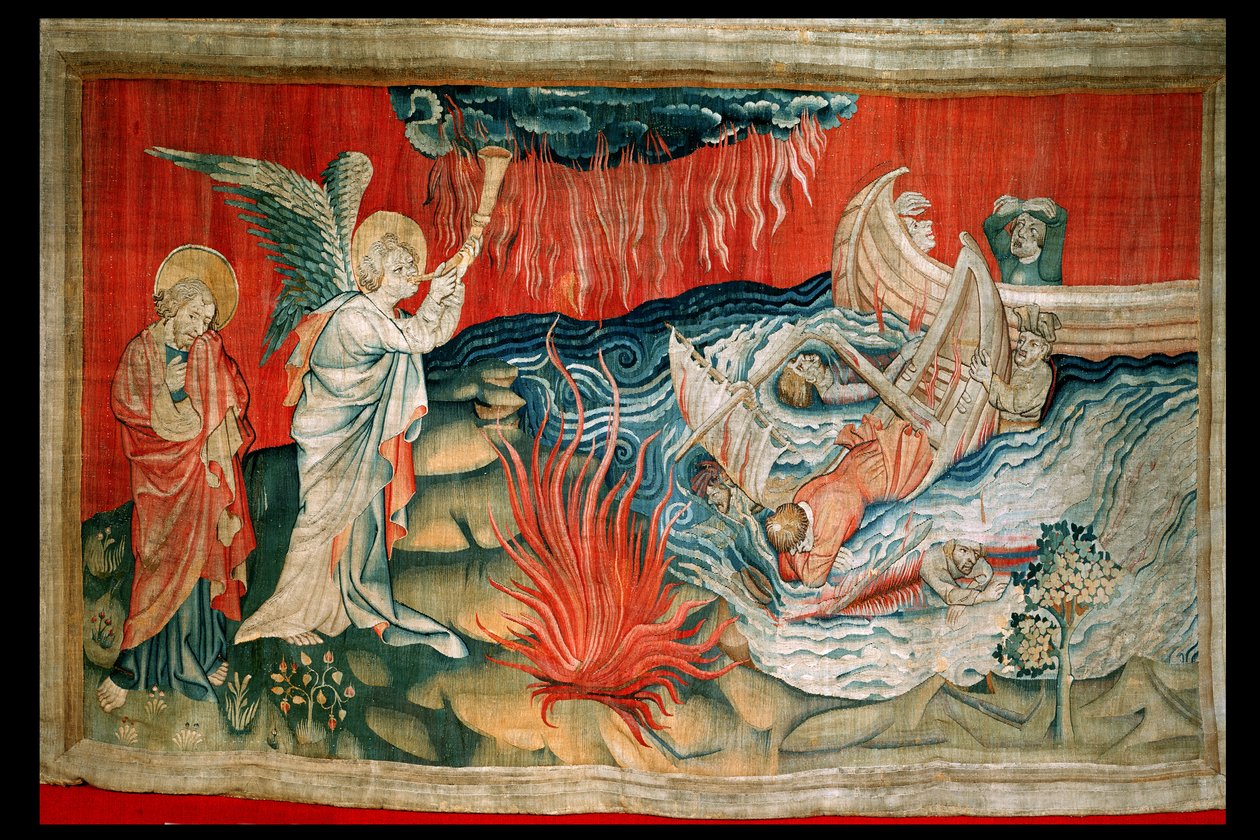 A második trombita és a hajótörés, 21. szám az "Angers apokalipsziséből", 1373-87 (faliszőnyeg) alkotó: Nicolas Bataille